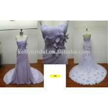 2011 Latest Design Long Evening Dress with Train Decorated with Pearl & Hand-made Flower
